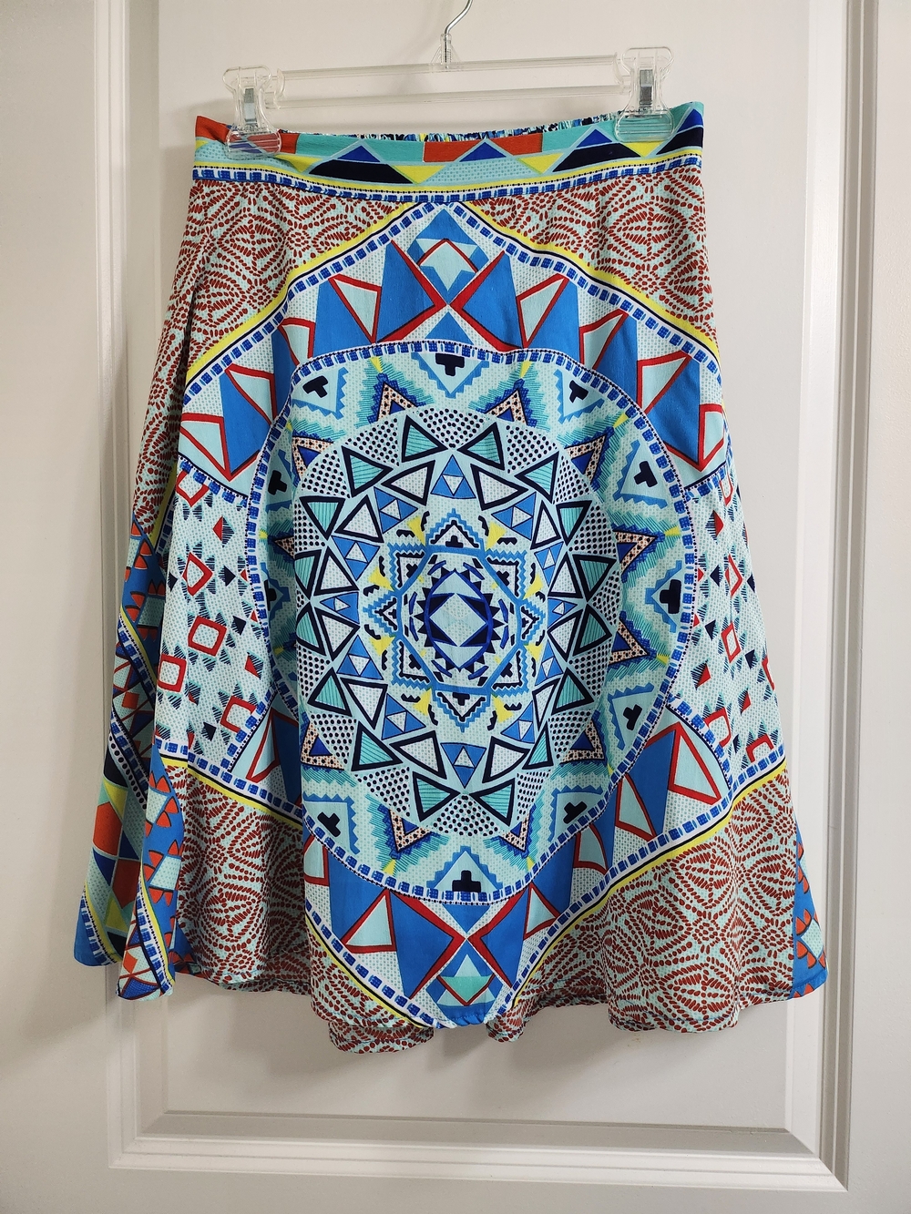 Bright Multi-Colored Geometric Print A-Line Skirt